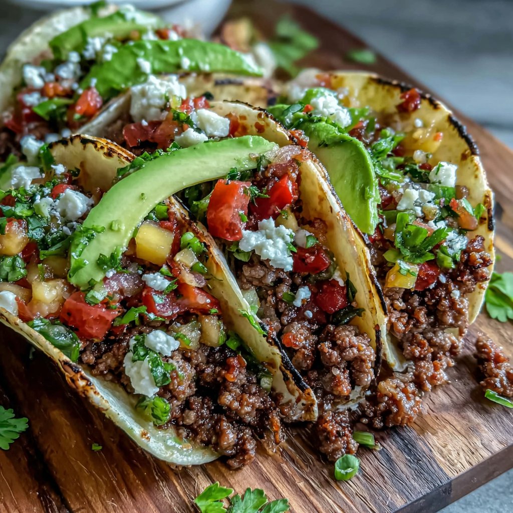 Mango Salsa Hamburger Meat Tacos